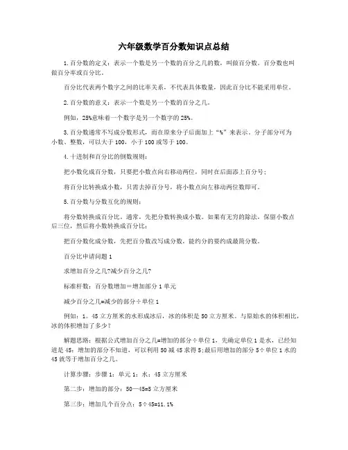 六年级数学百分数知识点总结