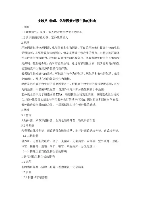 实验八 物理、化学因素对微生物的影响