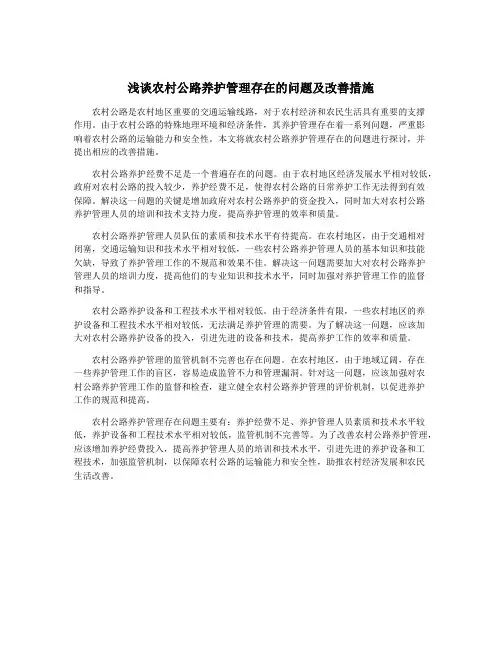 浅谈农村公路养护管理存在的问题及改善措施