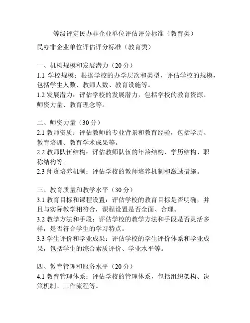 等级评定民办非企业单位评估评分标准(教育类)