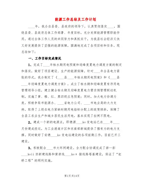 能源工作总结及工作计划(2篇)