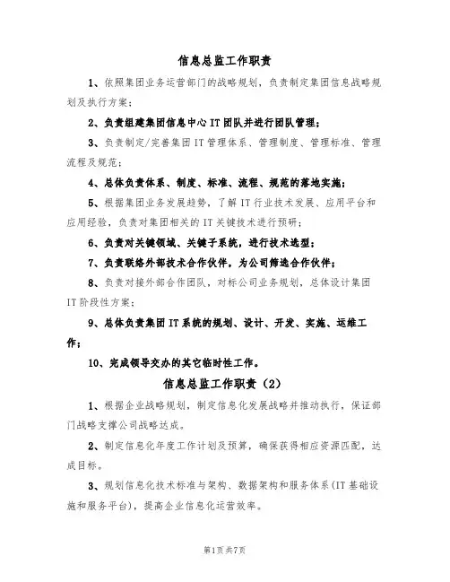 信息总监工作职责（6篇）