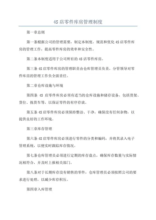 4S店零件库房管理制度