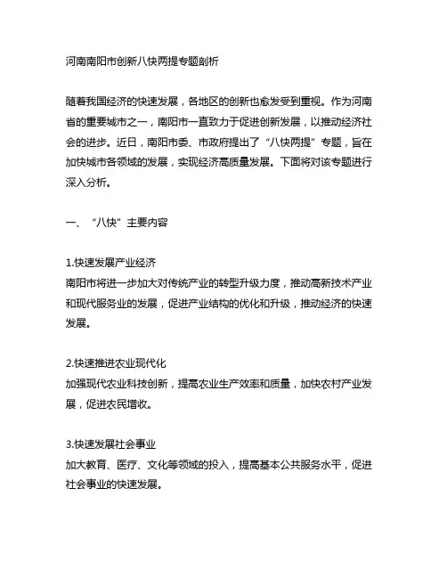 河南南阳市创新八快两提专题剖析材料