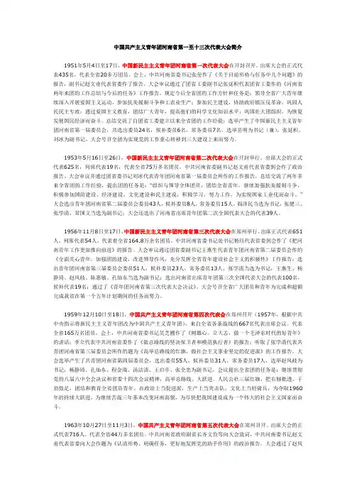 中国共产主义青年团河南省第一至十三次代表大会简介