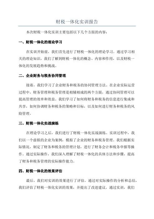 财税一体化实训报告