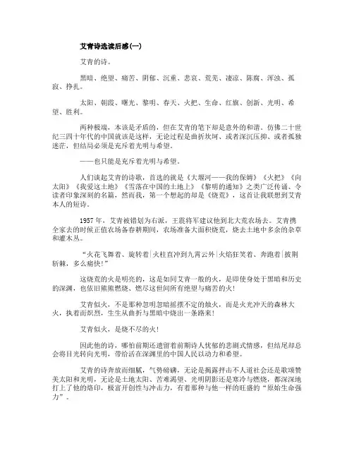初中必读《艾青诗选》读后感5篇
