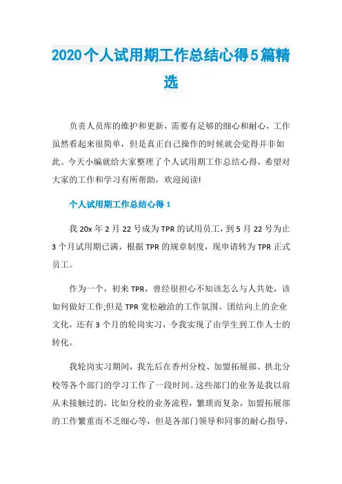 2020个人试用期工作总结心得5篇精选