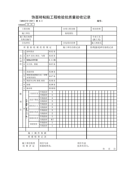 饰面砖粘贴工程检验批质量验收记录