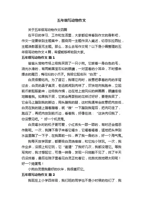 关于五年级写动物作文四篇