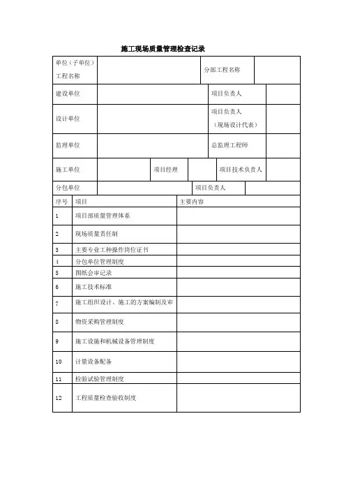 施工现场质量管理检查记录表
