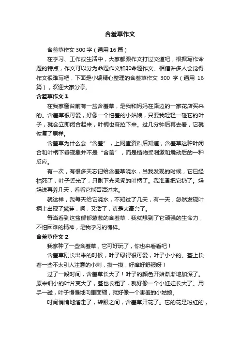 含羞草作文300字（通用16篇）