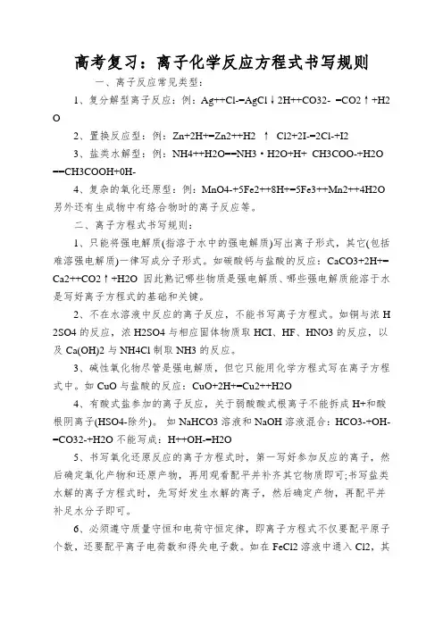 高考复习：离子化学反应方程式书写规则