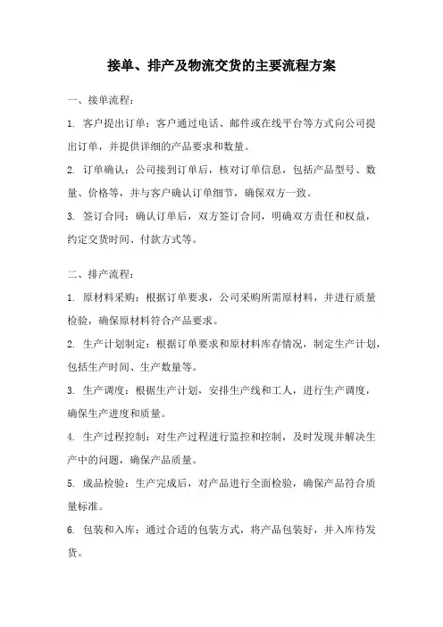 接单、排产及物流交货的主要流程方案