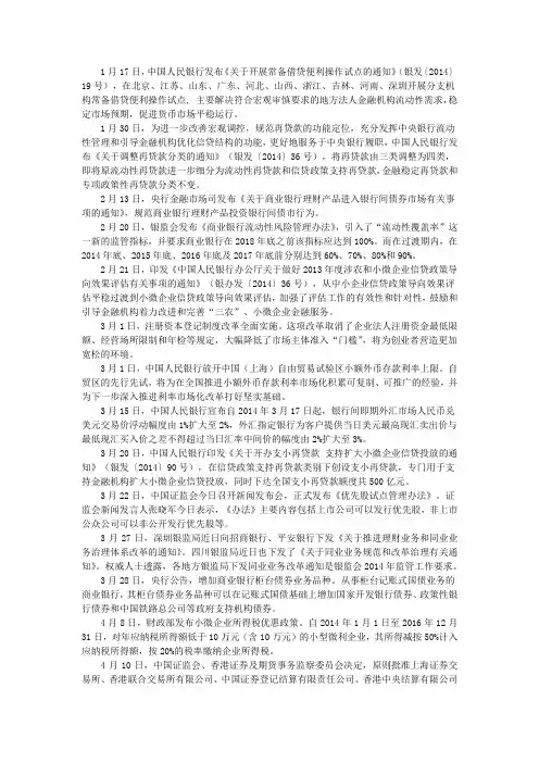 2014年货币市场大事记