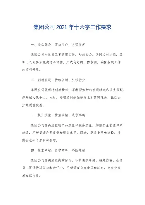 集团公司2021年十六字工作要求