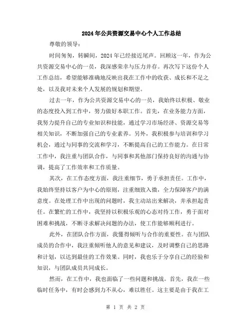 2024年公共资源交易中心个人工作总结