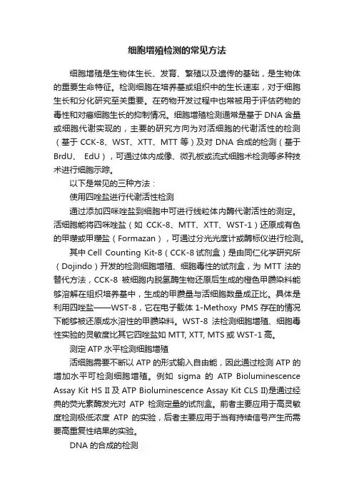 细胞增殖检测的常见方法