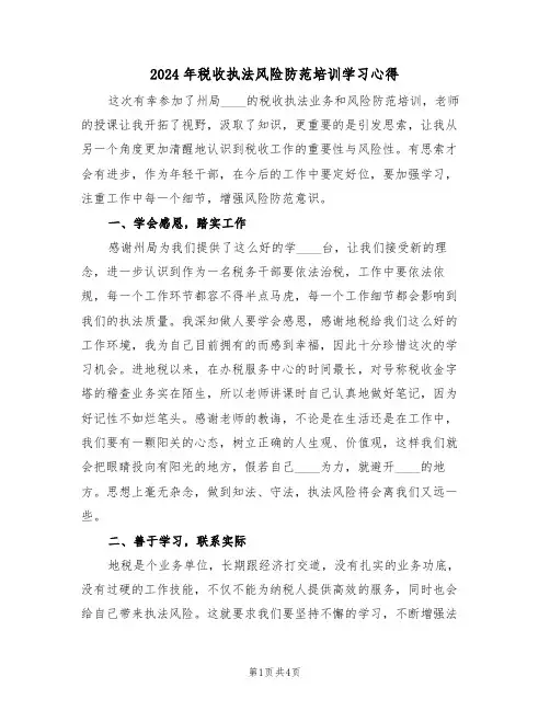 2024年税收执法风险防范培训学习心得(2篇)