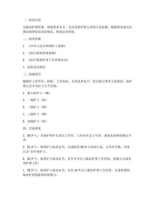护理人员能级管理制度