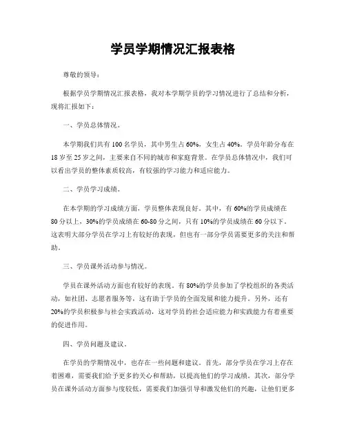 学员学期情况汇报表格
