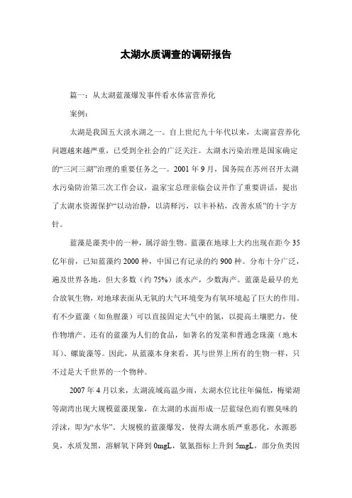 太湖水质调查的调研报告