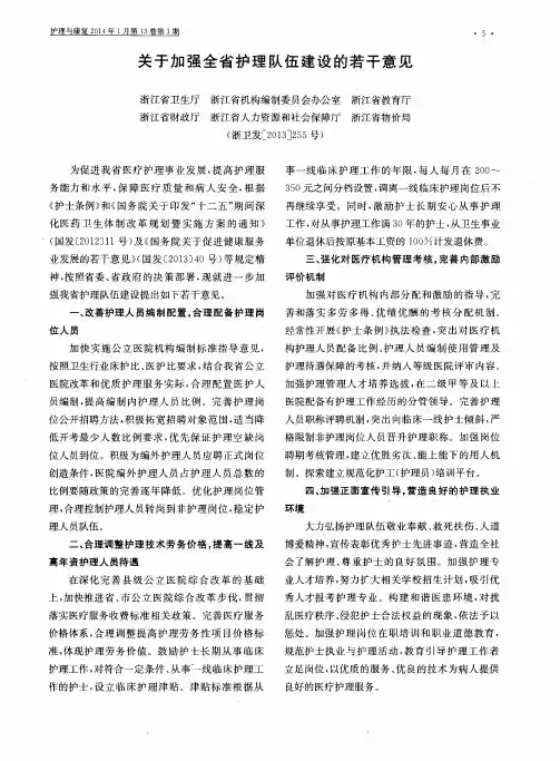关于加强全省护理队伍建设的若干意见