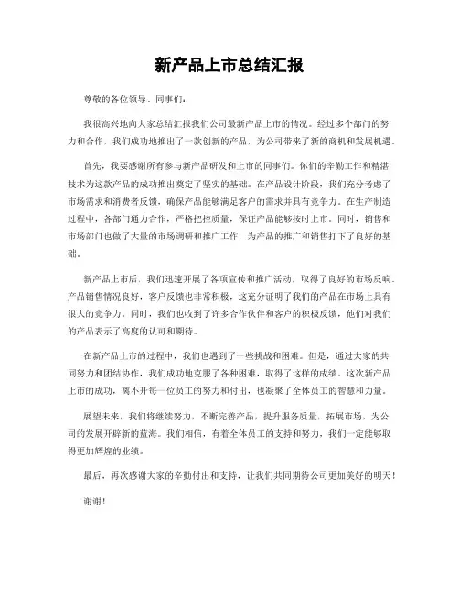 新产品上市总结汇报