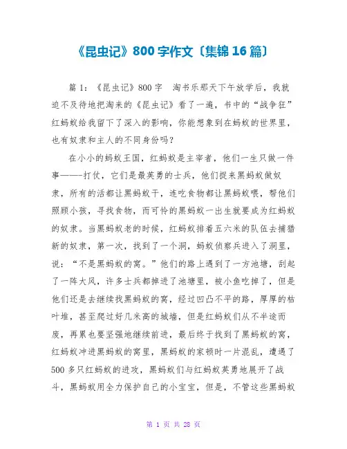 《昆虫记》读后感800字作文(集锦16篇)