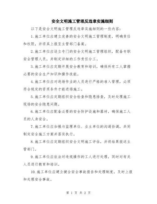 安全文明施工管理反违章实施细则