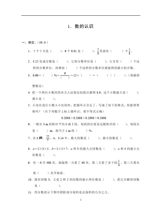 人教版六年级数学总复习专项练习试卷(全套)