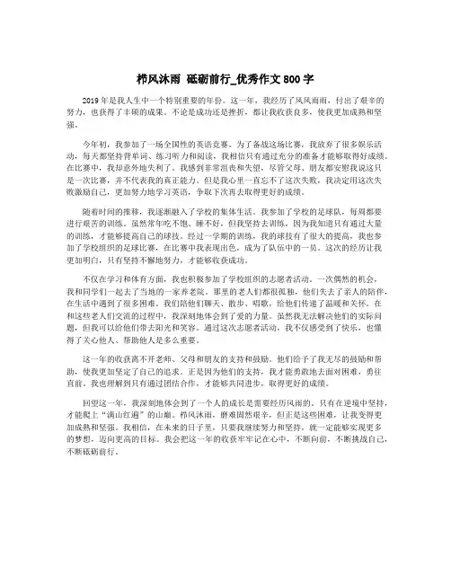 栉风沐雨 砥砺前行_优秀作文800字