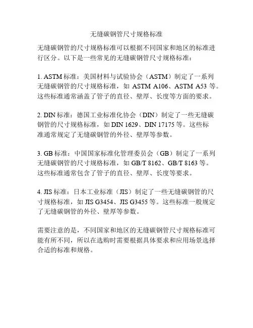 无缝碳钢管尺寸规格标准