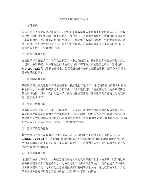 大数据工作情况汇报范文