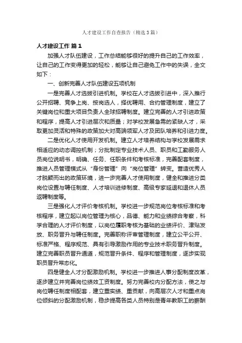 人才建设工作自查报告（精选3篇）