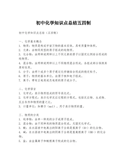 初中化学知识点总结五四制