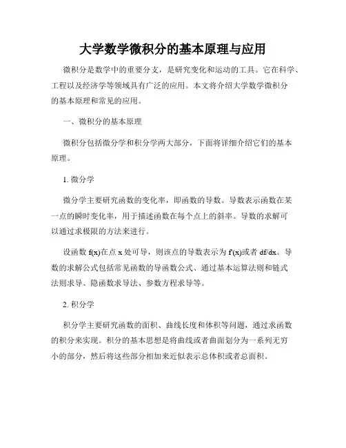 大学数学微积分的基本原理与应用