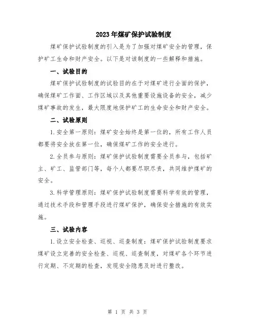 2023年煤矿保护试验制度