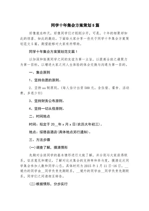 同学十年聚会方案策划5篇