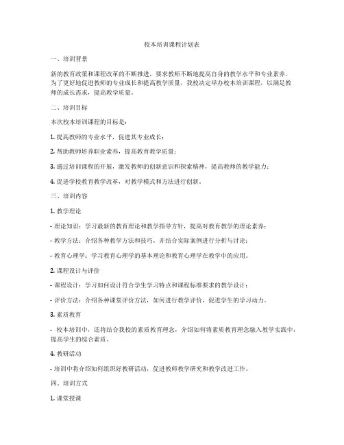 校本培训课程计划表