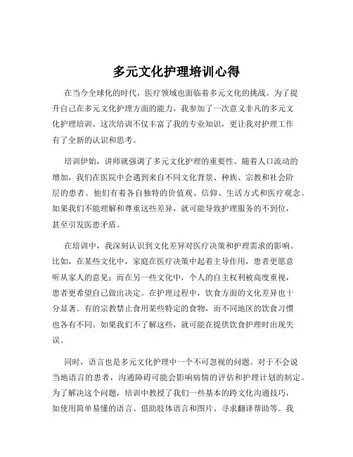 多元文化护理培训心得