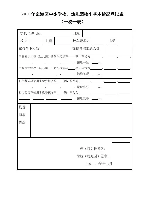 定海区中小校幼儿园校车基本情况登记表