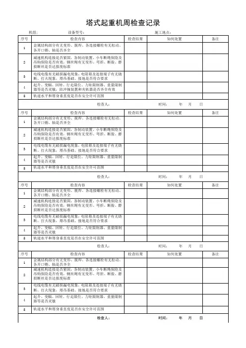 起重机械运行记录+周检表记录+月检表记录+维修保养记录