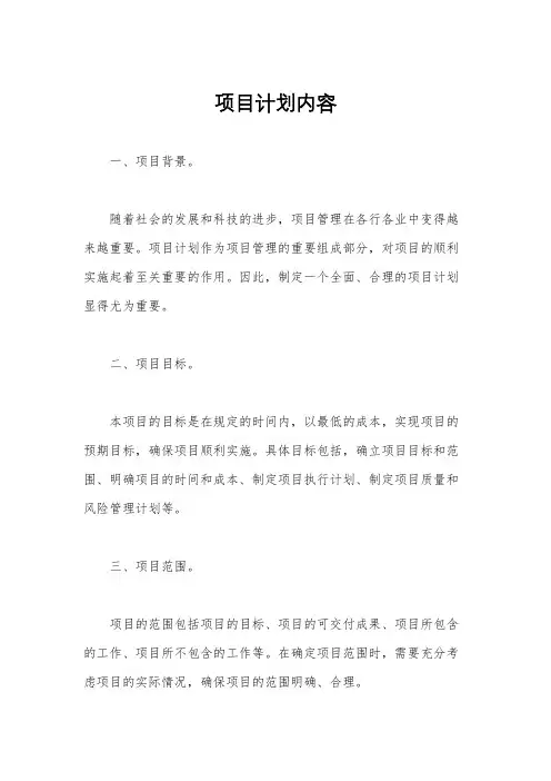 项目计划内容