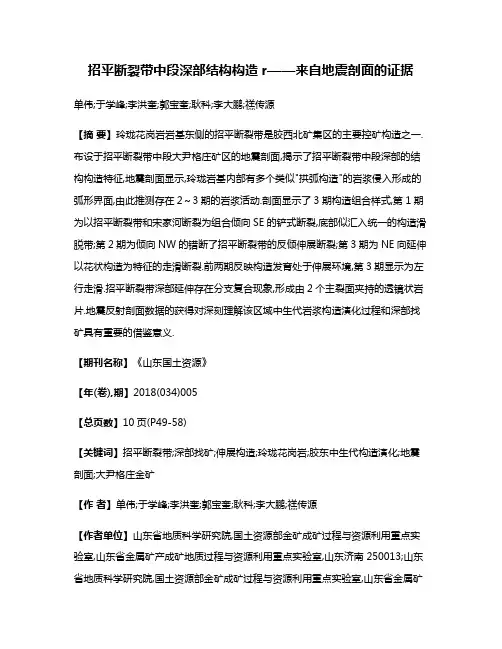 招平断裂带中段深部结构构造r——来自地震剖面的证据