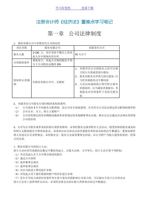 注册会计师《经济法》重难点学习笔记