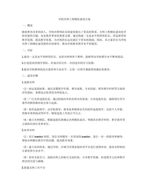 学校名师工程梯队建设方案
