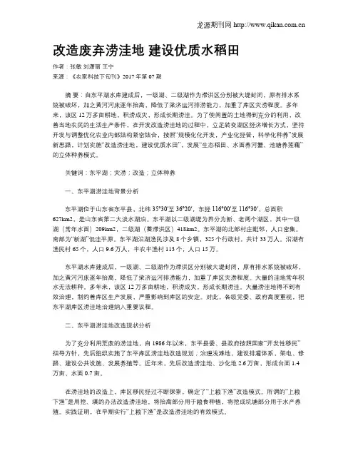 改造废弃涝洼地 建设优质水稻田