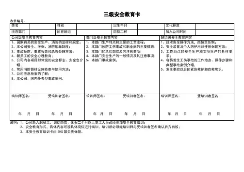 三级安全教育卡模版