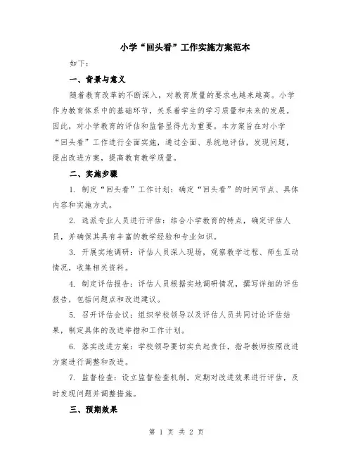 小学“回头看”工作实施方案范本